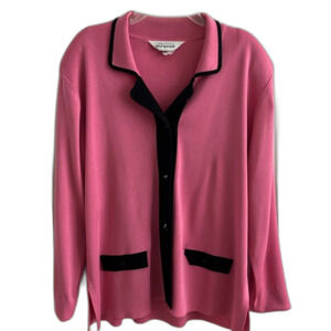 Exclusively Misook Woman Pink Black Cardigan Vintage Classic Size Small